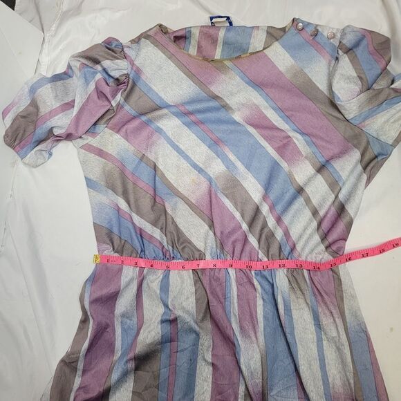 VINTAGE 70s striped short sleeve fit and flare midi day dress M - Picture 15 of 16